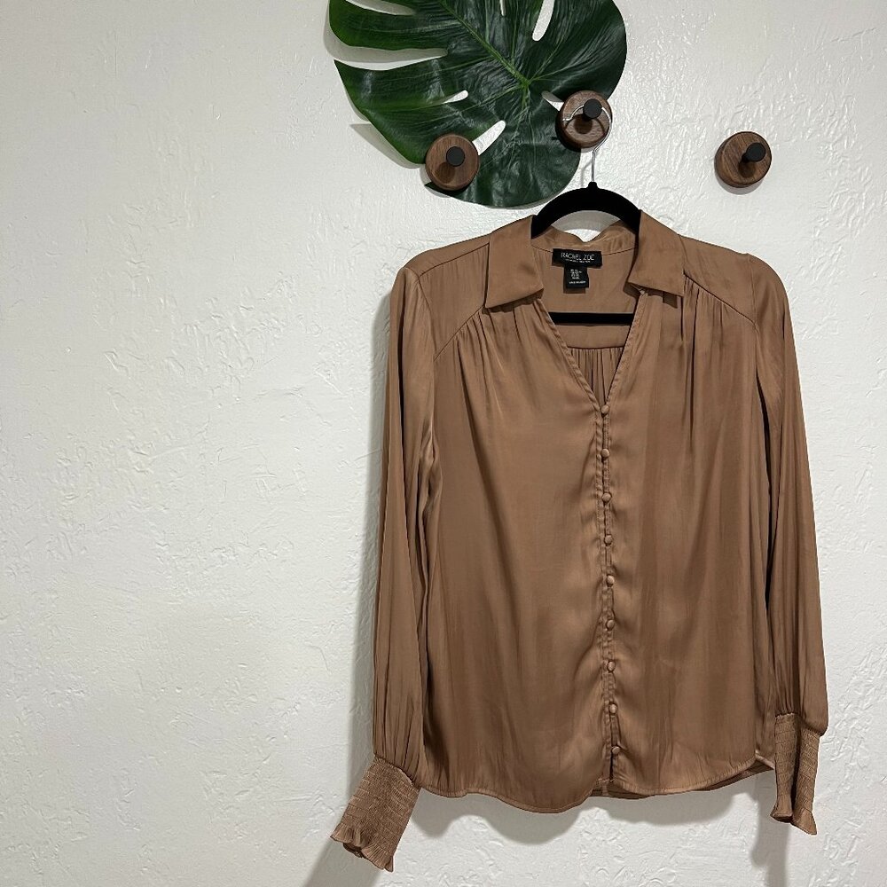 Rachel Zoe Long Sleeve Satin Button Down Top - XS